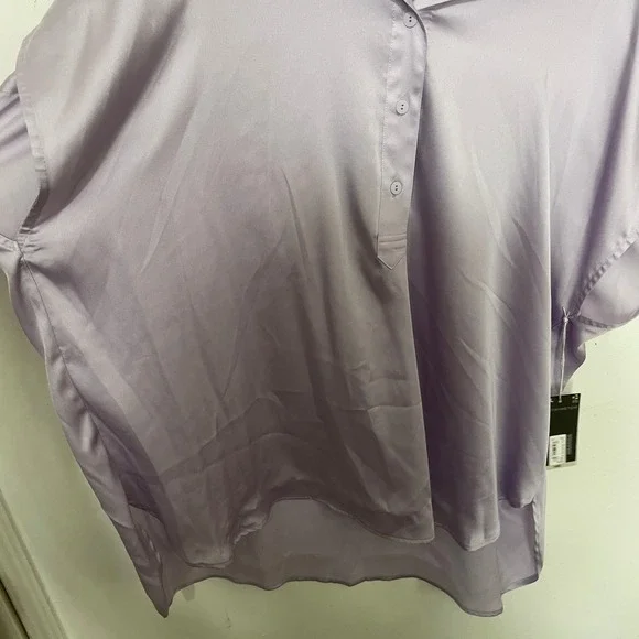 Worthington Womens XXL Purple Satiny Henley Blouse Short Sleeve Orchid Petal New - Picture 4 of 7